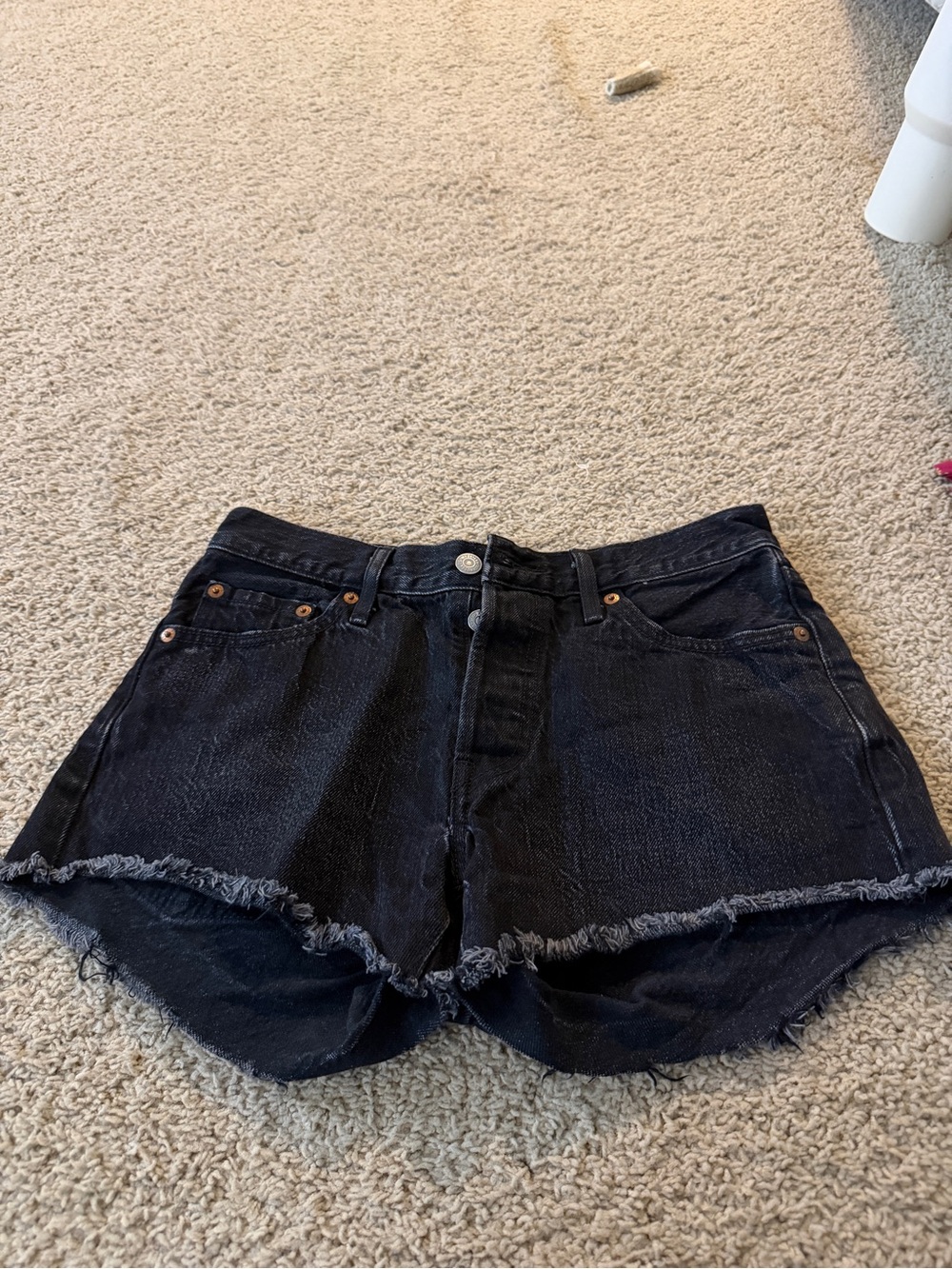 Levi's Black Distressed Hem Denim Shorts